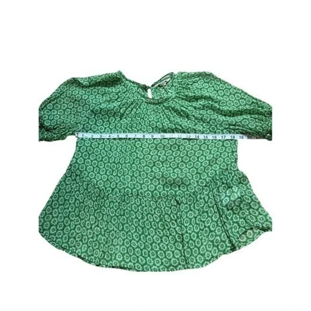 Boden‎ Green Paisley Metallics Smocked Blouse 4 Garden Boho Coastal Cottagecore